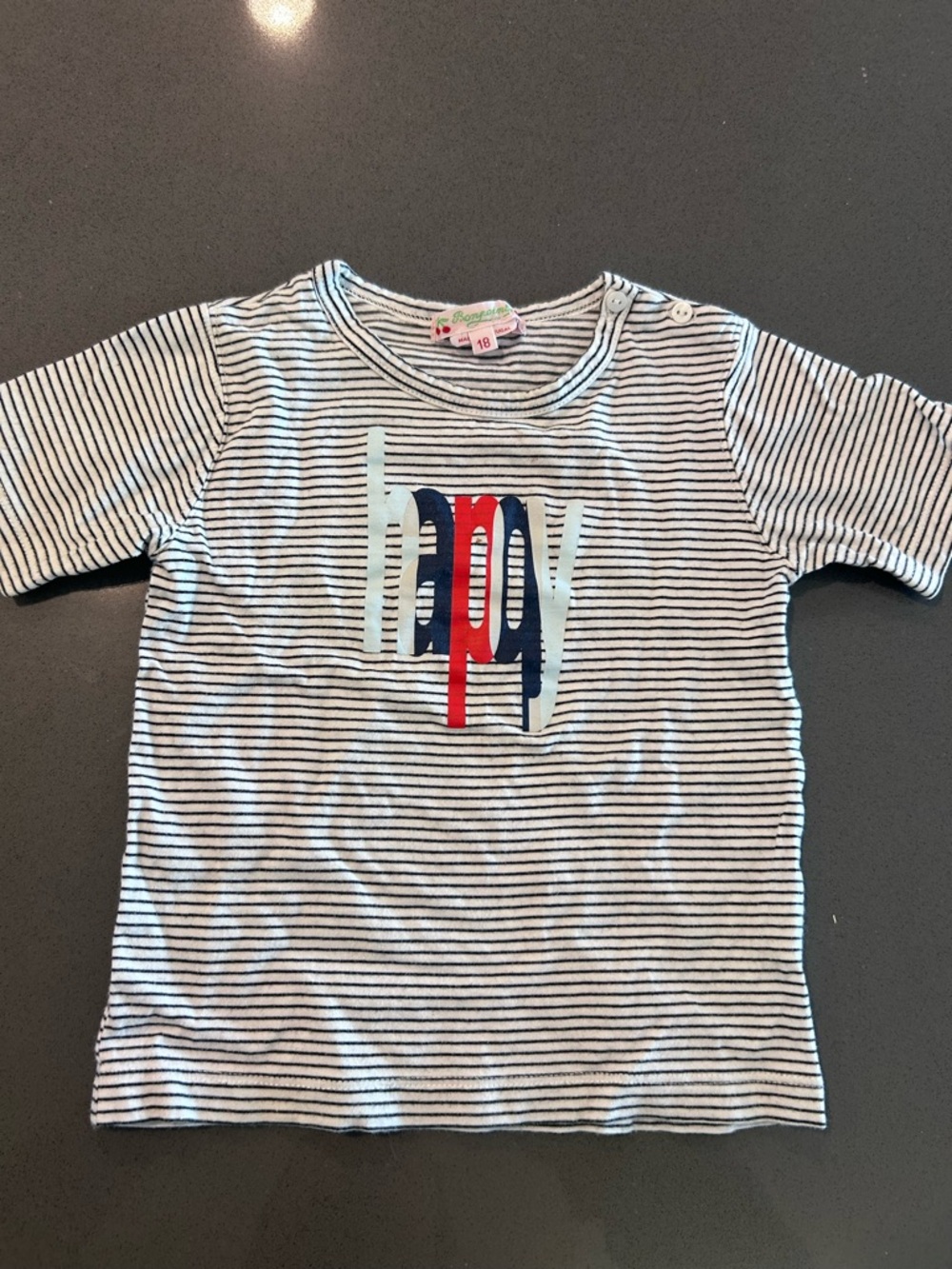 Bonpoint Navy & White Striped 'Happy' Graphic Tee